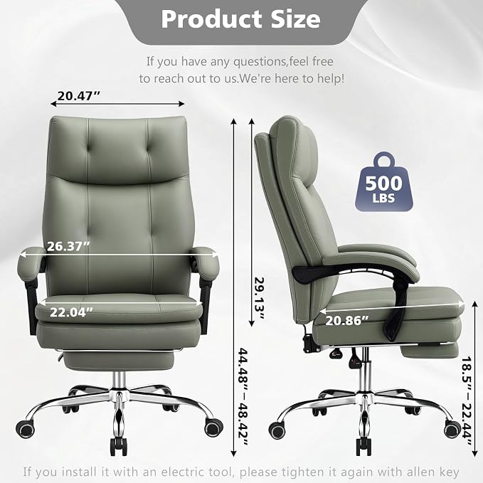 Big and Tall Comfy Office Chair,Ergonomic High Back Executive Desk Chair with Foot Rest,Heavy Duty Reclining Computer Chair with Wide Spring Cushion for Cross Legged,Home,Office,Gaming