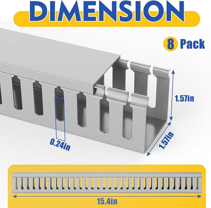 Open Slot Wiring Raceway Cable Duct, 123in Cable Management Channel Cord Track,Desk Wire Channel, Under Desk Cable Management to Hide Cables, Wires for Computers (Grey, 1.57" Hx1.57 W, 15.4''L(8 Pc))