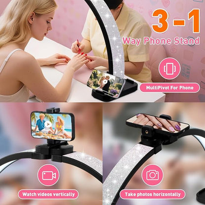 HITTI 31in Large Half Moon Light for Nail Desk, Foldable, Phone Stand, LED Adjustable Brightness and Color, 48W, Arch Nail Tech Table Lamp for Manicure, Craft, Art, Jewelry Making (Crystal Diamond)