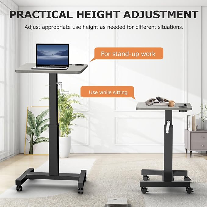 Mobile Standing Desk with Wheels, Elevating Table,Lift desks for Home Office,Rolling Portable Laptop Desk Height Adjustable, Mobile Computer Desk,Small Sit Stand Workstation（Black）