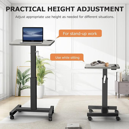 Mobile Standing Desk with Wheels, Elevating Table,Lift desks for Home Office,Rolling Portable Laptop Desk Height Adjustable, Mobile Computer Desk,Small Sit Stand Workstation（Black）