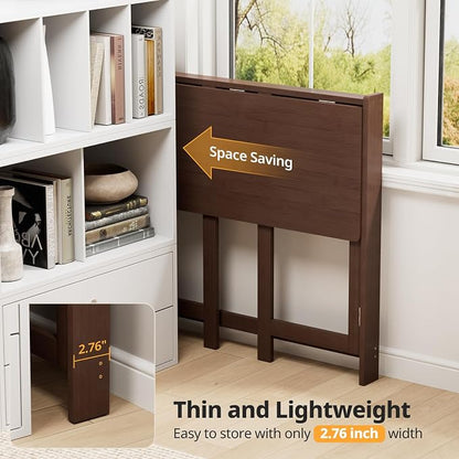 Bamboo Folding Desk 32.68 Inch, Small Foldable Desk for Small Spaces, Writing Desk Computer Table for Bedroom Home Office, Space Saving Foldable Desk, Easy Assembly, Brown