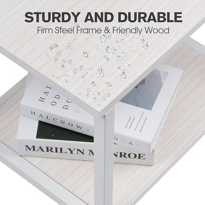 Under Desk Printer Stand - 2-Tier Industrial Mobile Printer Table with Storage Shelf, Heavy Duty Wood Rolling Printer Cart with Wheels for Home and Office,Maple White