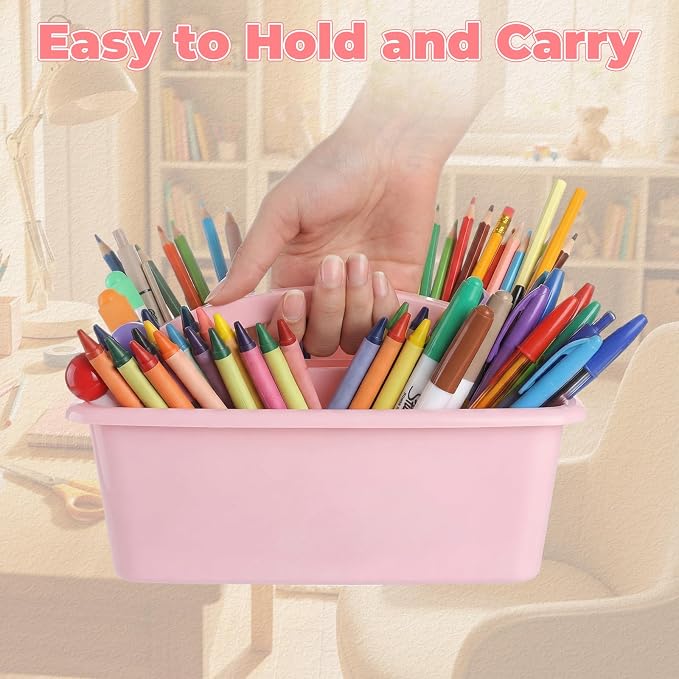 Kathfly 18 Pack Classroom Caddy Organizer with Handle, Plastic Art Craft Cleaning Caddy Bulk, Small Multipurpose Supply Organization Storage Basket for Table Desk Office Pencil Teacher (Morandi Color)
