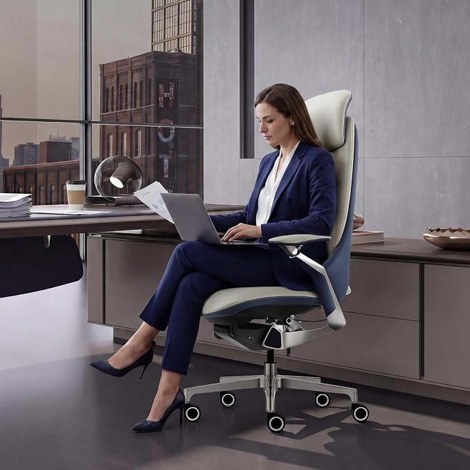 Ergonomic Executive Leather Office Chair: High Back Top Grain Leather with Adjustable Headrest, 3-Position Recline (90°-135°), Tension Control & Height Adjustment, Italian DONATI Base