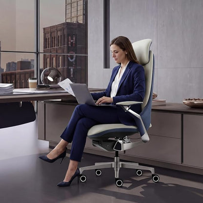 Ergonomic Executive Leather Office Chair: High Back Top Grain Leather with Adjustable Headrest, 3-Position Recline (90°-135°), Tension Control & Height Adjustment, Italian DONATI Base