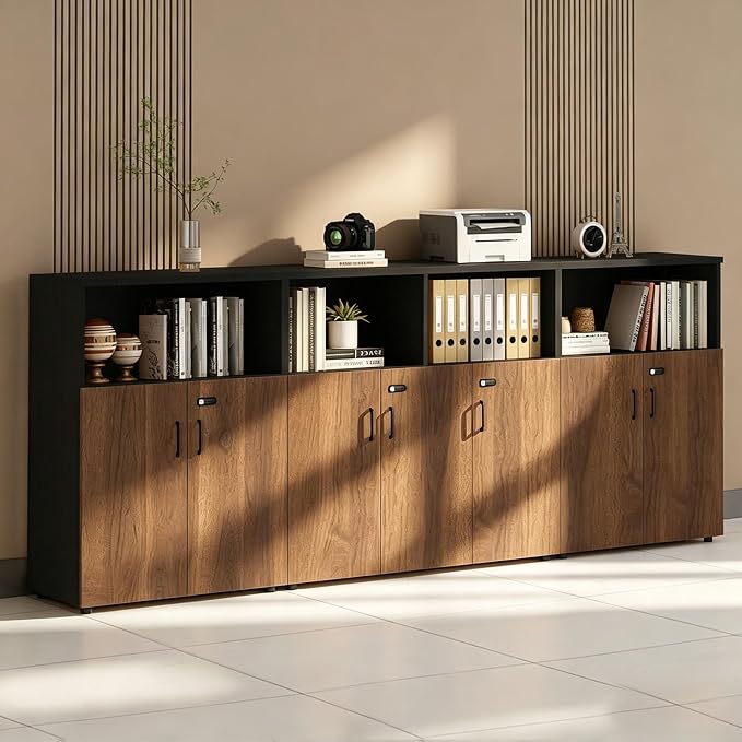 File Cabinet with Password Lock, Wood Lateral Filing Cabinet for Letter/A4 Files, 3 Drawer with Door, Printer Stand with Open Shelves for Home Office