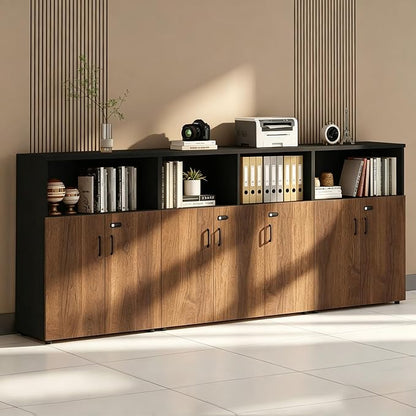 File Cabinet with Password Lock, Wood Lateral Filing Cabinet for Letter/A4 Files, 3 Drawer with Door, Printer Stand with Open Shelves for Home Office