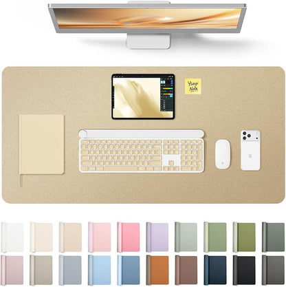 YSAGi Leather Desk Pad Protector, Office Desk Mat, Large Mouse Pad, Non-Slip PU Leather Desk Blotter, Laptop Desk Pad, Waterproof Desk Writing Pad for Office and Home (Gold, 35.4" x 17")