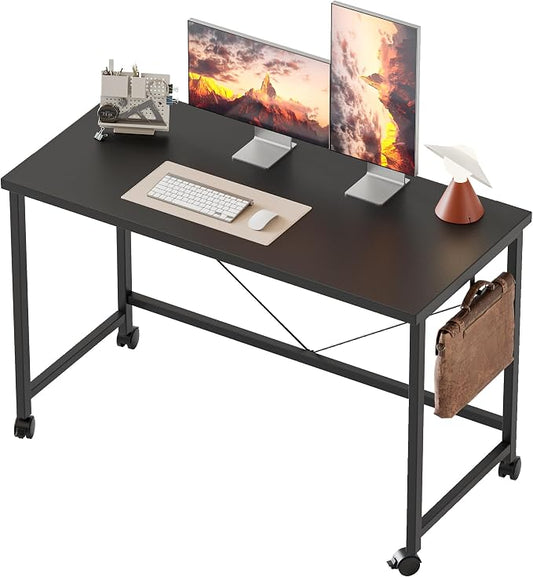 Mericonia 40 inch Rolling Computer Desk with Wheels, Gaming Desk for Small Spaces, Modern Simple Style Table for Home Office, Study Writing Table