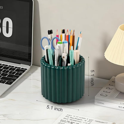 Anyoifax 360° Rotating Pen Holder 7 Slots Desk Organizer Removable Pencil Cup Plastic Art Supplies and Accessories Desktop Storage Box Caddy for Office, School, Home (Teal Green)