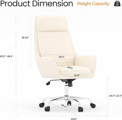 COLAMY Ellis High-Back Home Office Desk Chair, Leather Executive Chair with Integrated Armrests, Beige