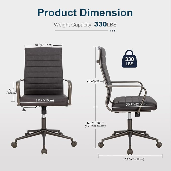 Okeysen Office Desk Chair Conference Room Chairs Modern Ergonomic Executive Swivel Chair Adjustable Height PU Leather Home Desk Chair with Armrests Comfy Computer Task Chairs with Wheels (Retro Black)