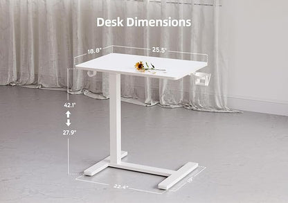 Claiks Mobile Overbed Table with Wheels - 25.5" Adjustable Height Standing Desk for Hospital & Home Use, 22lbs Capacity, Ergonomic Rolling Laptop Cart, White