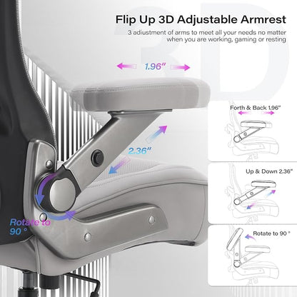 Big and Tall Office Chair 600lbs with 3D Flip Arms, Heavy Duty Large Executive Computer Desk Chair Ergonomic Mesh High Back Plus Size Chair for Adults