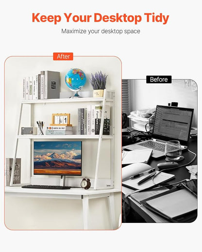 VEVOR Desktop Bookshelf, 2-Tier Desktop Storage Organizer, 37.4" x 12.6" x 35.4" Office Desk Storage Rack Display Shelf, Desktop Bookshelf Hutch with Anti-Slip Feet Pads for Office, Home & Dorm, White
