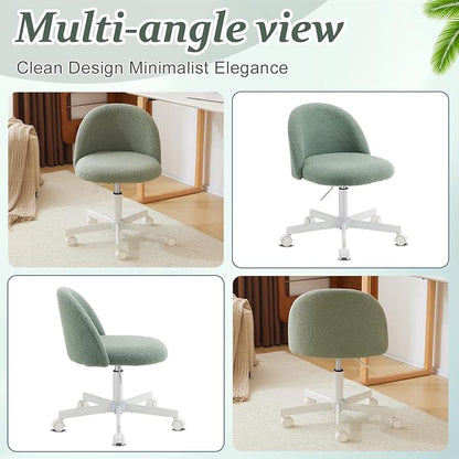 VINGLI Cute Candy Chair Armless Comfy Small Office Desk Vanity Chair with Wheels & Lumbar Support,Teddy Adjustable Rolling Swivel Computer Task Ch for Home Office,Bedroom,MintGreen