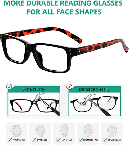 Eyekepper Vintage Reading Glasses for Men - 5 Pack Spring Hinges Classic Readers - Black Frame with Tortoie Arms +4.00