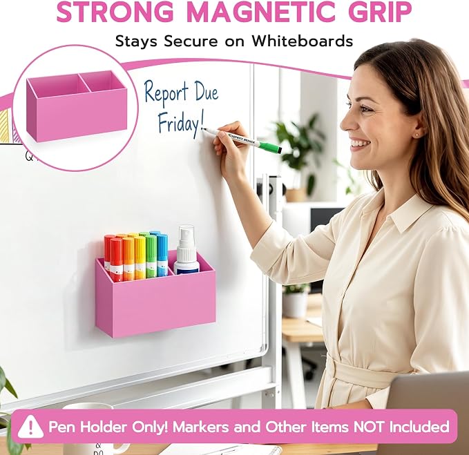 MR.MATE Magnetic Pen Holder,Pink Magnetic Marker Cup for Fridge Whiteboard | Dry Erase Marker Pencil Holder with Acrylic Cup and Strong Magnet, Non-slip Design For Refrigerator Locker Office & Classroom