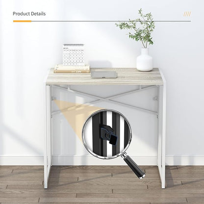 Lutown-Teen Small Folding Desk 32 inch, No Assembly Required Small Office Desk, Writing Gaming Computer Camping Desk, Beige