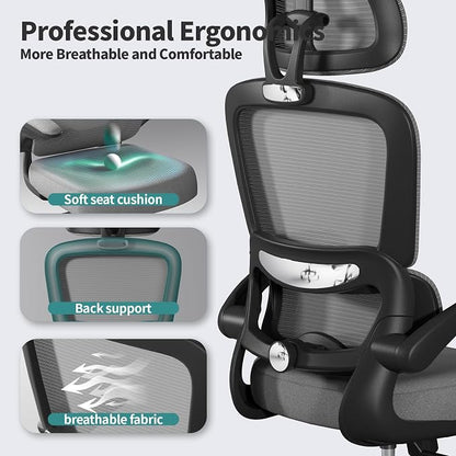 TRALT Office Chair Ergonomic Desk Chair, 330 LBS Home Mesh Office Desk Chairs with Wheels, Comfortable Gaming Chairs (Black Grey)