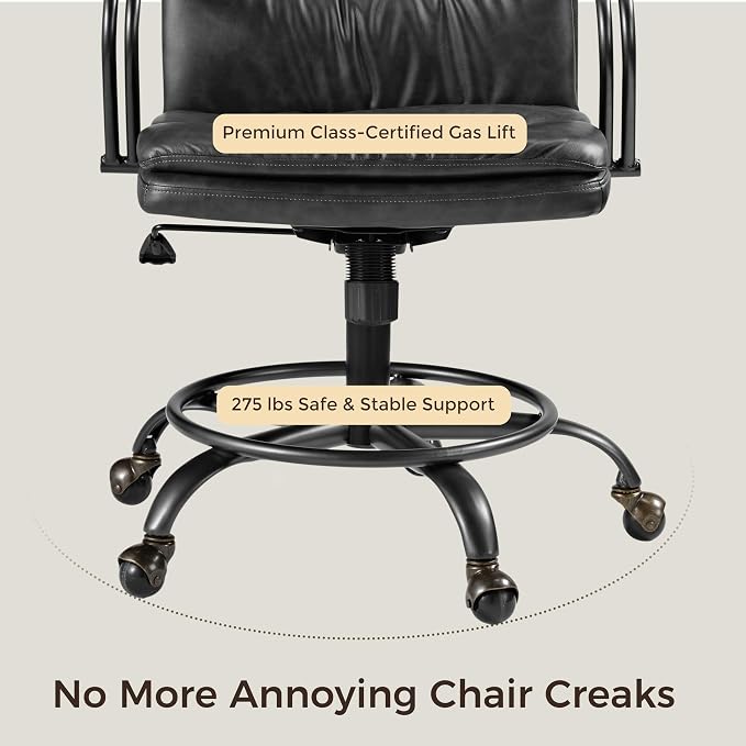 EUREKA ERGONOMIC Mid-Century Vintage Office Chair, Faux Leather Executive Desk Chair with Unique Ball Casters and Fixed Footrest Ring, Brown Retro Swivel Chair for Home Office and Study, Gray