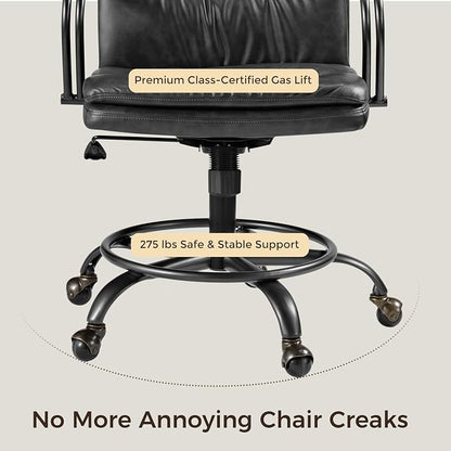 EUREKA ERGONOMIC Mid-Century Vintage Office Chair, Faux Leather Executive Desk Chair with Unique Ball Casters and Fixed Footrest Ring, Brown Retro Swivel Chair for Home Office and Study, Gray