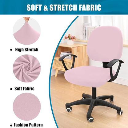 Smiry Stretch Printed Office Computer Chair Covers, Universal Washable Removable Desk Rotating Chair Slipcovers Protector, Seat + Backrest Cover - Pink