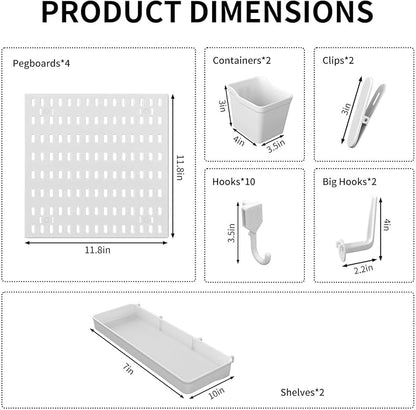 SHGJ&SOFT Peg Board Wall Organizer Panels, 22pcs - Includes 4 White Pegboards & Accessories, Plastic Pegboard for Home，Office, Craft Room, Gaming Setup, 24″×24″, Wall Mount Display Pegboard Panel Kits