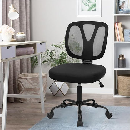 CLATINA Armless Home Office Chair, Adjustable Height Backrest Ergonomic Mesh Desk Chair with Wheels, 360° Swivel Small Computer Task Chair for Home Office, Study, Meeting Room, Black(8 Pack)