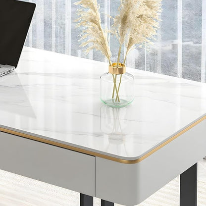 RUNNUP Slate Office Desk with 2 Drawers, Modern Computer Desk, Without Chair 31.5" L x 19.7" W x 29.5" H Black