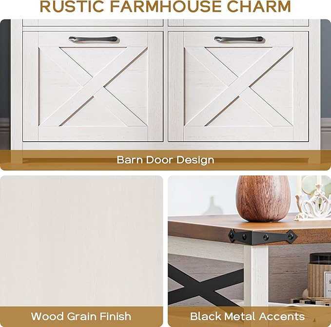 Farmhouse 4 Drawer File Cabinet with Open Storage Shelf, Lateral Filing Cabinet Fits Letter/A4/ Size, Home Office Filing Organizer, Document Storage Printer Stand for Home and Office,Uunique White