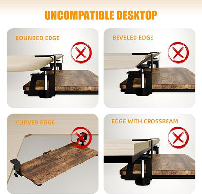 ERGOMAKER Keyboard Tray Under Desk, Pull Out Keyboard Tray with C Clamp Mount, 25.6" (29.7" Including Clamps) x 11.8" Slide-Out Platform Computer Drawer for Typing, Keyboard & Mouse Tray, Rustic Brown