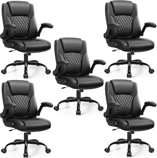 Leather Office Chair, PU Home Computer Desk Chairs with Ergonomic Back Support, 360°Swivel Free，Small Gaming Chair with Wheels and Adjustable Armrests, for Short People Use