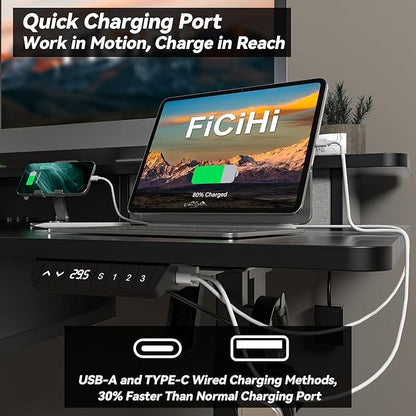 FiCiHi Adjustable Height Standing Desk with 4 Drawers,55 x 30 inches Electric Sit Stand Desk for Home Office,3 Memory Presets,Monitor Stand Riser,USB A/C Charging Port