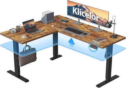 Klicelor L Shaped Standing Desk 59 x 48 Inch, Electric Height Adjustable Corner Desk for Home Office Workstation, Ergonomic Sit Stand Computer Table with Memory Controller, Rustic Brown