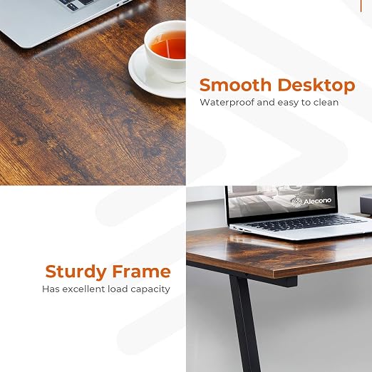 Alecono Small Computer Desk 35'' Study Writing Desk for Small Spaces Modern Simple Metal Frame Rustic Brown