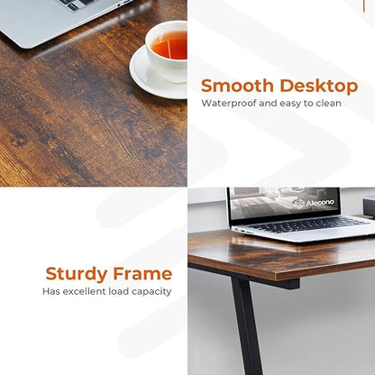 Alecono Small Computer Desk 35'' Study Writing Desk for Small Spaces Modern Simple Metal Frame Rustic Brown