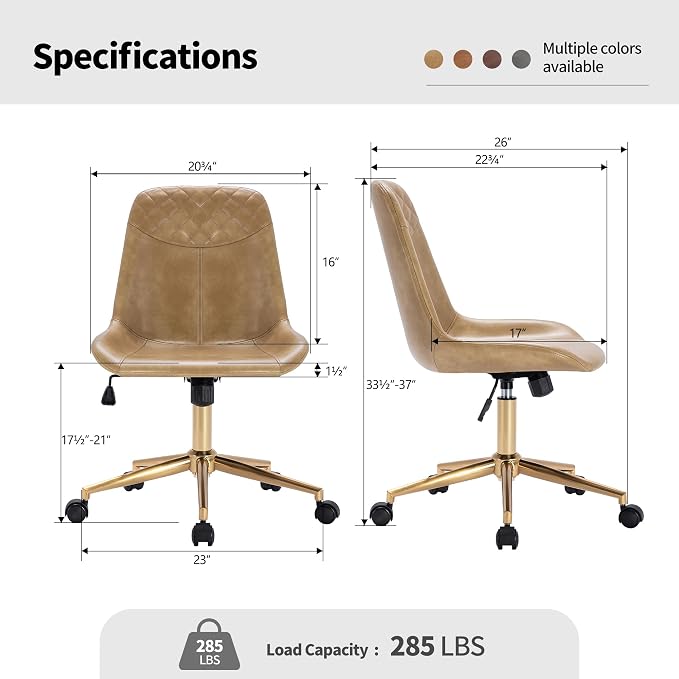 DUHOME Modern PU Leather Office Chair Desk Chair Swivel Computer Chair with Gold Base Camel