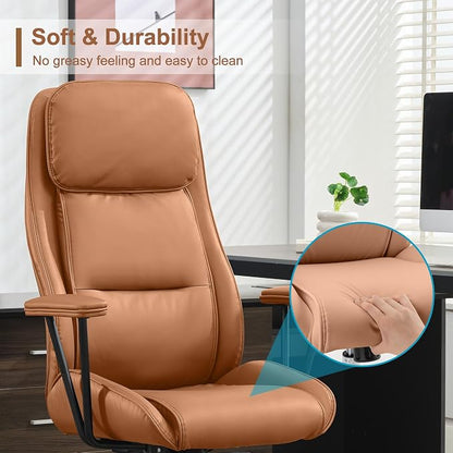 High Back Office Desk Chair,Ergonomic Reclining Office Chair,Modern Swivel Computer Chair,Conference Room Chairs,Brown Leather Chair with Lumbar Support,330lbs (Pure Brown)