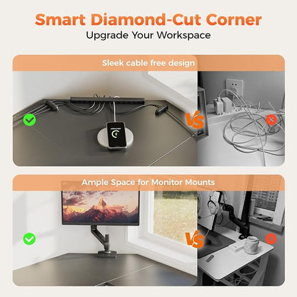 Mericonia 59 inch Large L Shaped Desk, Simple Corner Gaming Desk with CPU Stand & Hooks, Computer Desk for Home, Bedroom & Office Workspacee, Black
