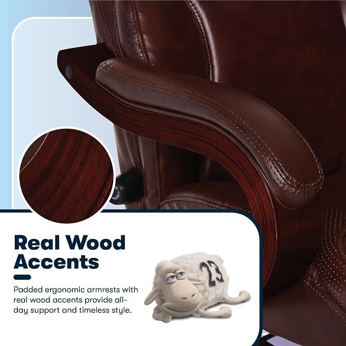 Serta Conway Big and Tall Executive Office Chair - Ergonomic Lumbar Support, Bonded Leather, Padded Armrests, High Back Computer Desk Chair, Chestnut Brown