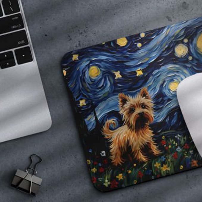 Tubbie Prints Starry Night Yorkie Dog Mouse Pad for Computer Laptop Home Office Gaming Working Desk Desktop Accessories Non-Slip Rubber Mouse Pad for Dog Lovers (Yorkshire)