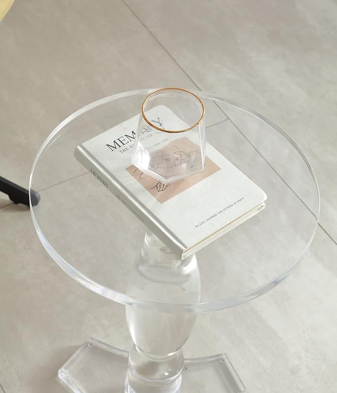 Artmaze Clear Acrylic Small End Table,Drink Table,for Office, Living Room and Bedroom, 12x12 inch，20 inch High