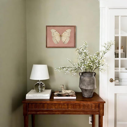 Framed Butterfly Canvas Wall Art, Pink Vintage Neutral Moody Insect Wall Decor Pictures, Antique White Moth Prints Paintings Aesthetic Posters for Living Room Bedroom Bathroom Office 8x10 Inch