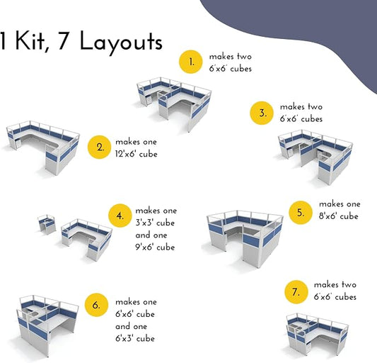 SUNLINE Office Cubicle Kit - Modular Office Furniture Kit with 7 Layout Options, Adjustable Panels and Mobile Storage, Easy-Assembly Desk System for Modern Workspaces - Blue