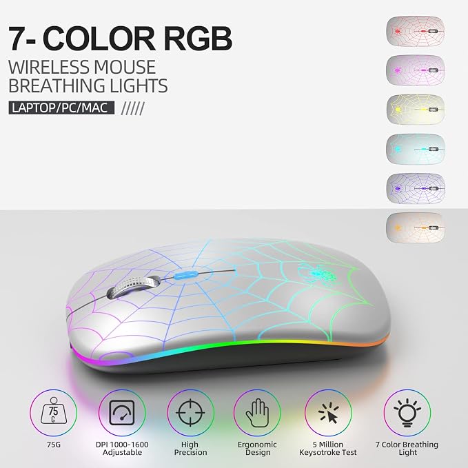 MMK for Wireless Mouse, Led Mouse Portable Mobile Optical Cordless Mouse with USB and Type C Receiver, 3 Adjustable DPI Wireless Computer Mouse for Mac Book, Laptop, Desktop, Windows, PC - Silver