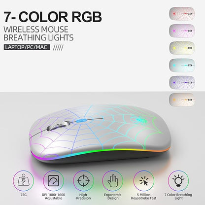 MMK for Wireless Mouse, Led Mouse Portable Mobile Optical Cordless Mouse with USB and Type C Receiver, 3 Adjustable DPI Wireless Computer Mouse for Mac Book, Laptop, Desktop, Windows, PC - Silver