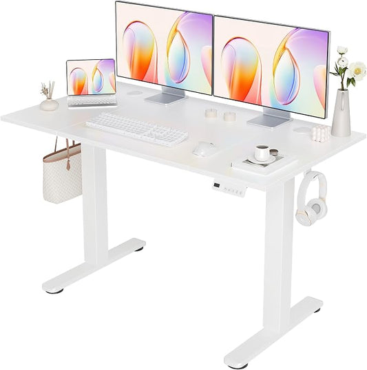 YDN Electric Standing Desk Adjustable Height, Stand up Desk with Cable Management, Home Office Desks with Splice Board & Frame, 48 x 24 Inches, Warm White