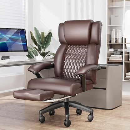 HOMREST Big and Tall Office Chair, Brown | 500lbs Heavy Duty, Adjustable Lumbar Support & Backrest, Ergonomic Executive Leather, Wide Armrests and Wheels